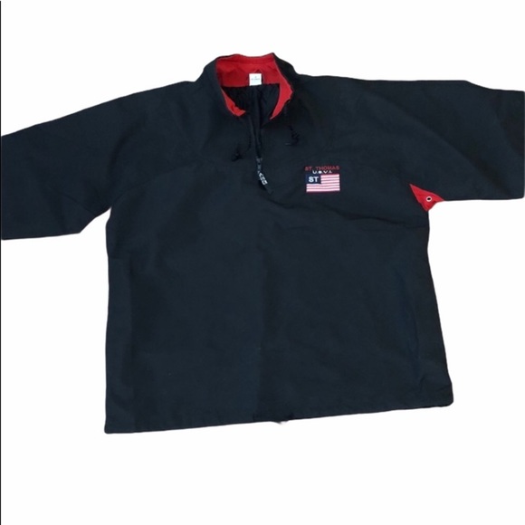 St Thomas Navy Embroidered Flag Pull Over Jacket Coastal Nautical Unisex Medium - Picture 1 of 13